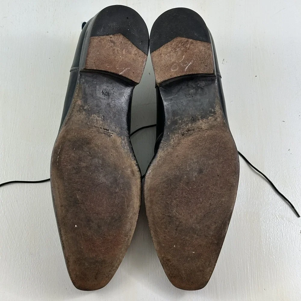 SANTONI Men's Oxford Shoes 10.5 Black‎ Smooth Leather Lace Up Made In Italy $585
